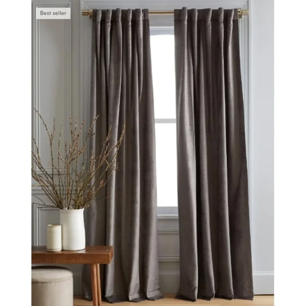 New QUINCE Slate Luster‎ Velvet Curtain Cotton Lined 48 x 96